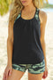 Black Contrast Splice Racerback Tankini Printed 2Pcs Set